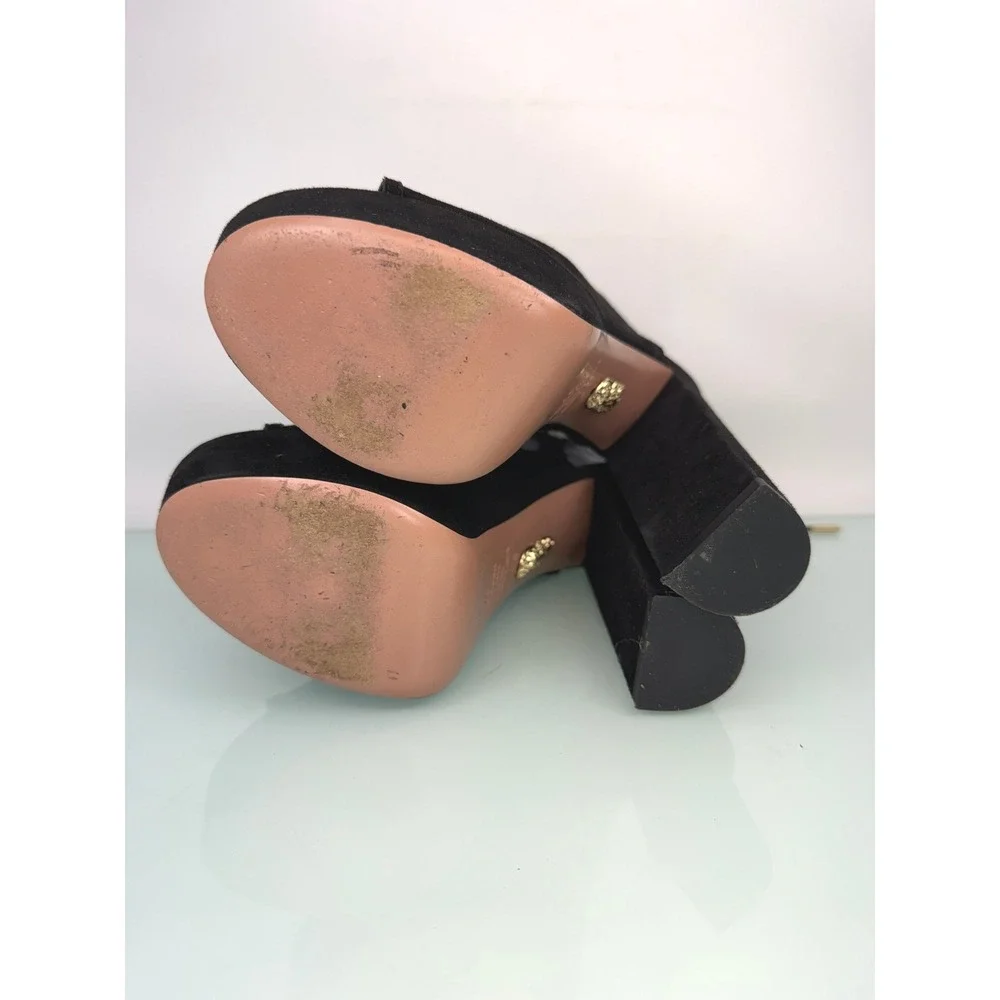 Aquazzura‎ Ultra High Platform Block Heels Sz 37 Black Suede Lace Up Italy Glam